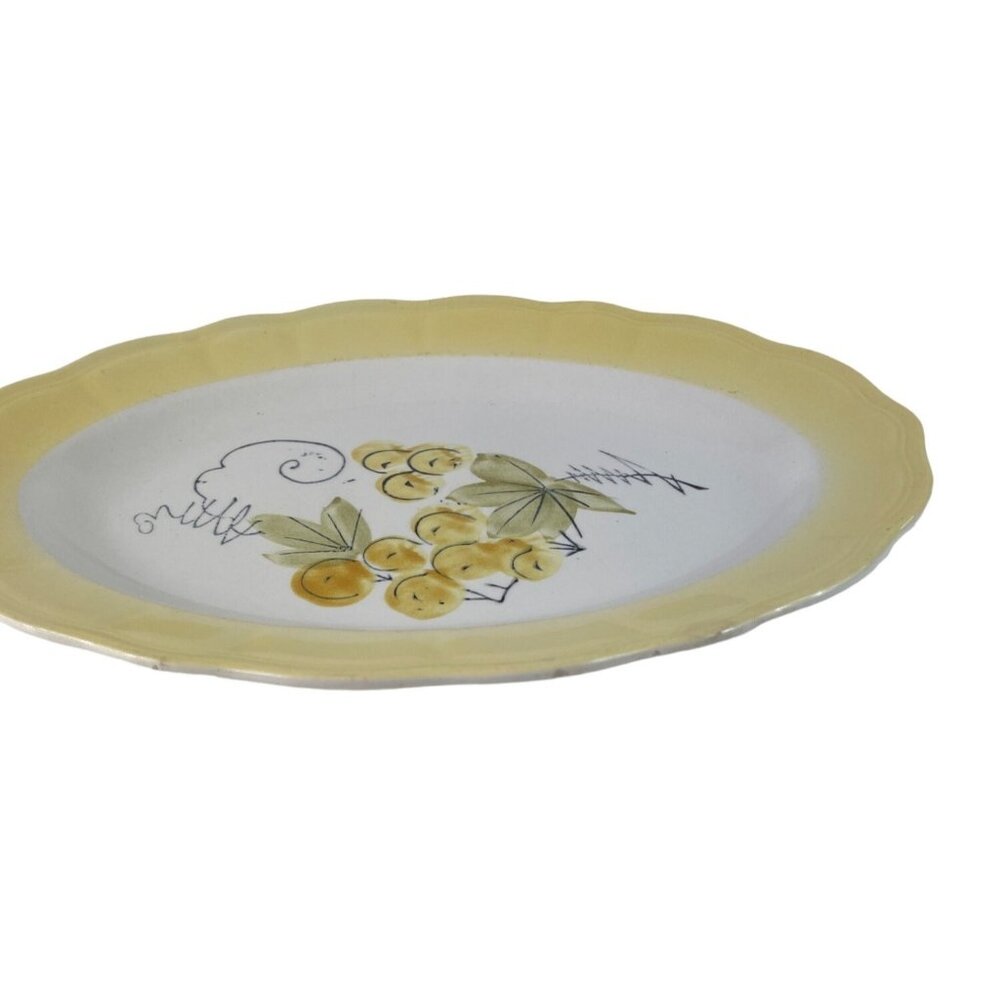 Vintage Corona Ironstone Oval Shaped Platter Yellow & Green Scalloped Border - Picture 4 of 10